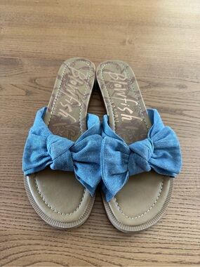Blowfish Light Blue Jeans Bow Slide Sandals